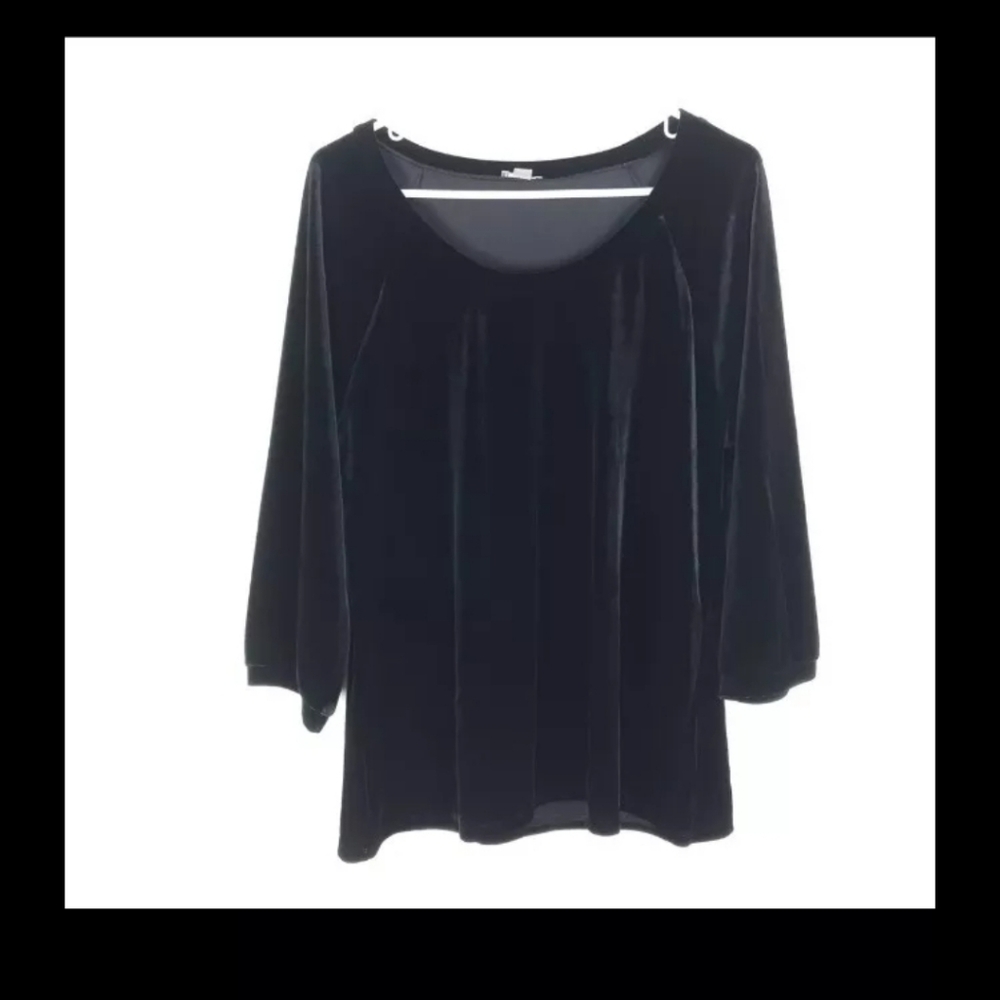 Women's Large J.Jill Black Velvet Polyester Scoop Neck Tee NEW $59